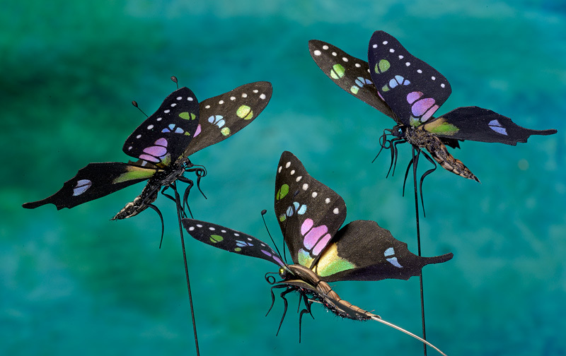 Rainbow colored artificial butterfly props